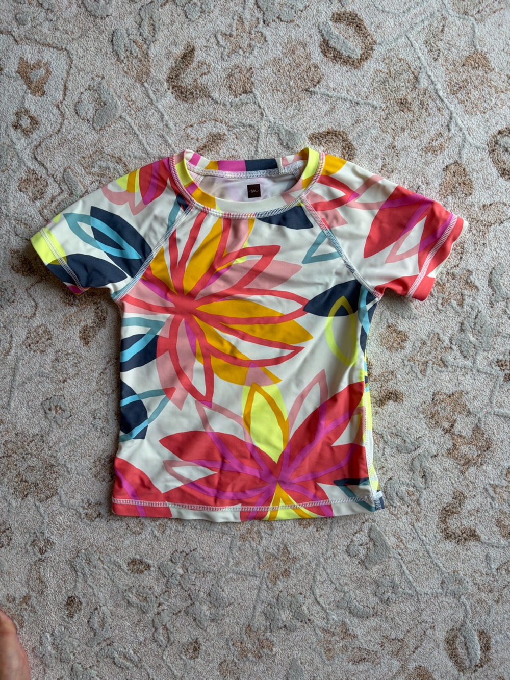 Colorful Floral Print Tea Collection Short Sleeve Rash Guard Top
